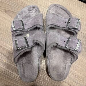 Birkenstock Arizona Shearling Suede Leather Sandals